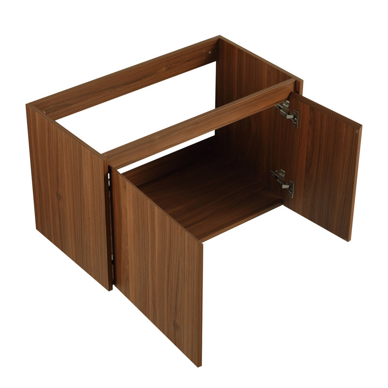 Lavabo d'armoire de salle de bain moderne 30 pouces - portes, fabrication en contreplaqué, finition noyer, montage à flotteur, mécanisme de fermeture en douceur pour les petites salles de bain, corps, apparence, fixation, bains
