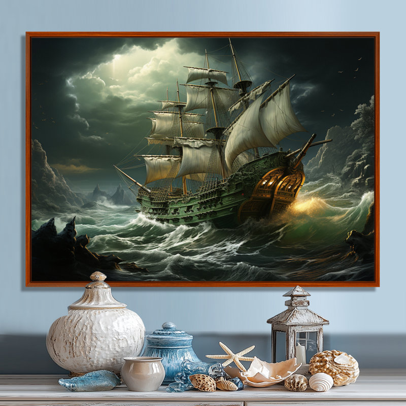 Pirate Sea Sovereigns - Art mural pirate, H 34 po x l 44 po x P 1,5 po, Brown Floater Framed