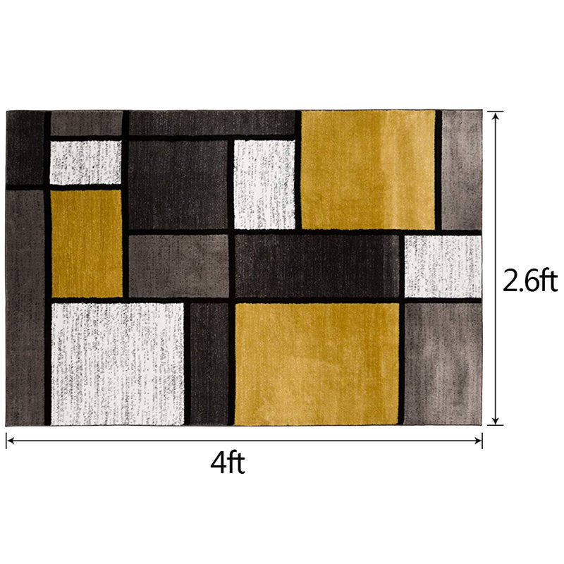 Tapis géométrique bouclé / jaune / blanc / noir Okanagan, Rectangle 2 pi 8 po x 4 pi