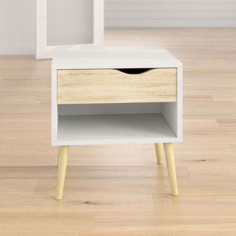 Havana 50.2cm W Manufactured Wood Bedside Table, White/Oak
