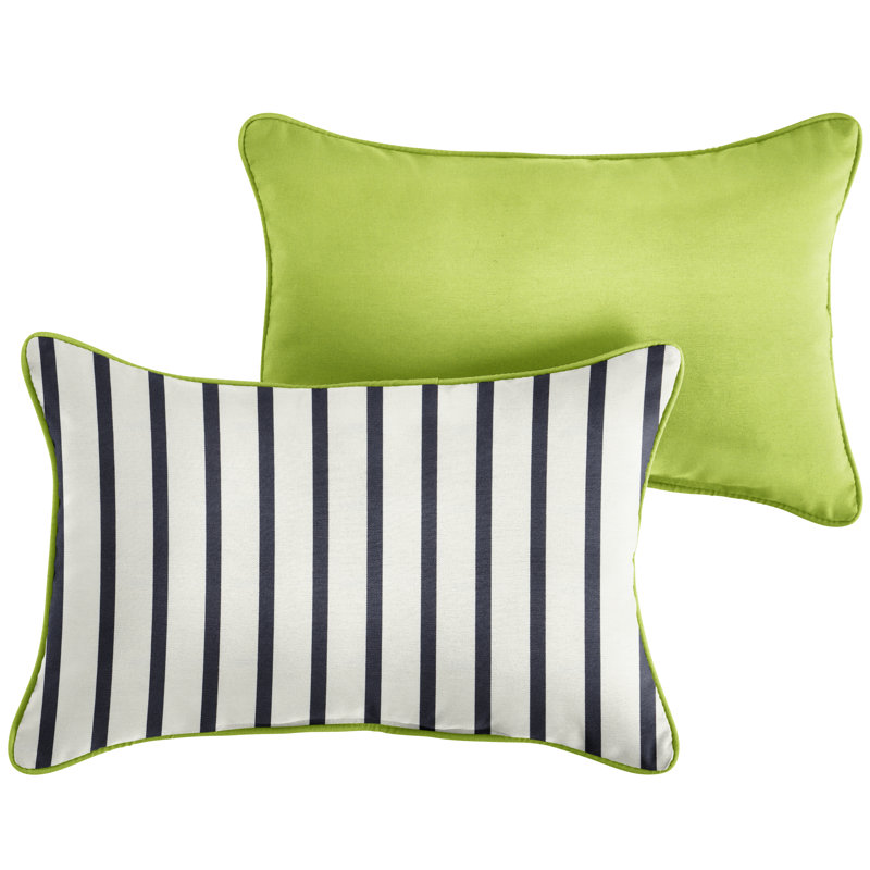 Striped Outdoor Throw Pillow, 14" x 24", Green