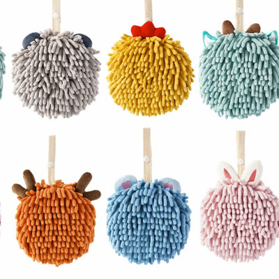 Fuzzy Fun Chenille Hand Towels - 6 Pack Microfiber Hanging Loop Towels for Kids, Kitchen, and Bathroom