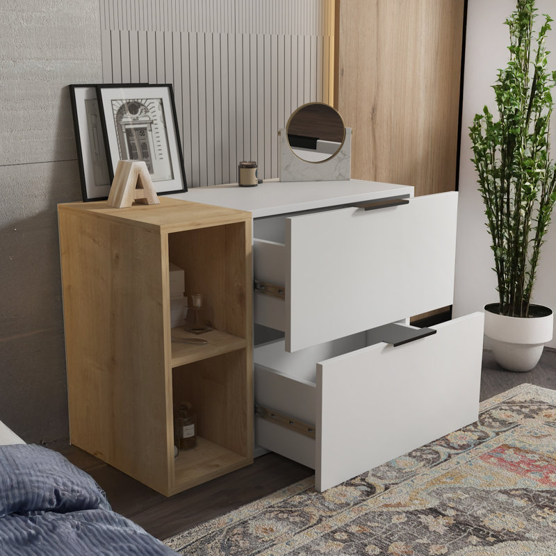 Orpheus 33" Wide Dresser with 2 Drawer, White/Oak