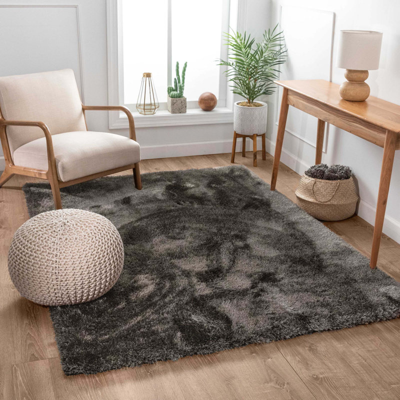 Feather Modern Solid Shag Black Area Rug, Rectangle 7'10" x 9'10"