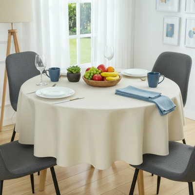 60-Inch Beige Faux Linen Round Tablecloth, Textured Fabric, Stain-Resistant, Wrinkle-Resistant, Washable, Ideal For Home Dining Tables.