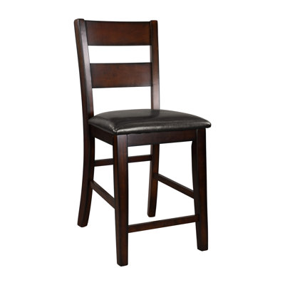 De 2 chaises à hauteur de comptoir, finition en bois de cerisier, siège rembourré en similicuir, chaise de salle à manger 2 pièces de style chic, finition bois, classique