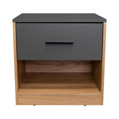 Tallinn Set of 2 Nightstands - Minimalist Particle Board Bedside Tables with Drawer and Open Shelf, Multi-Color Finish