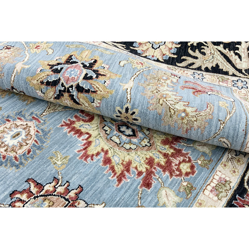 Wool Oriental Area Rug in Light Blue/Black/Red, Rectangle 9' x 12'