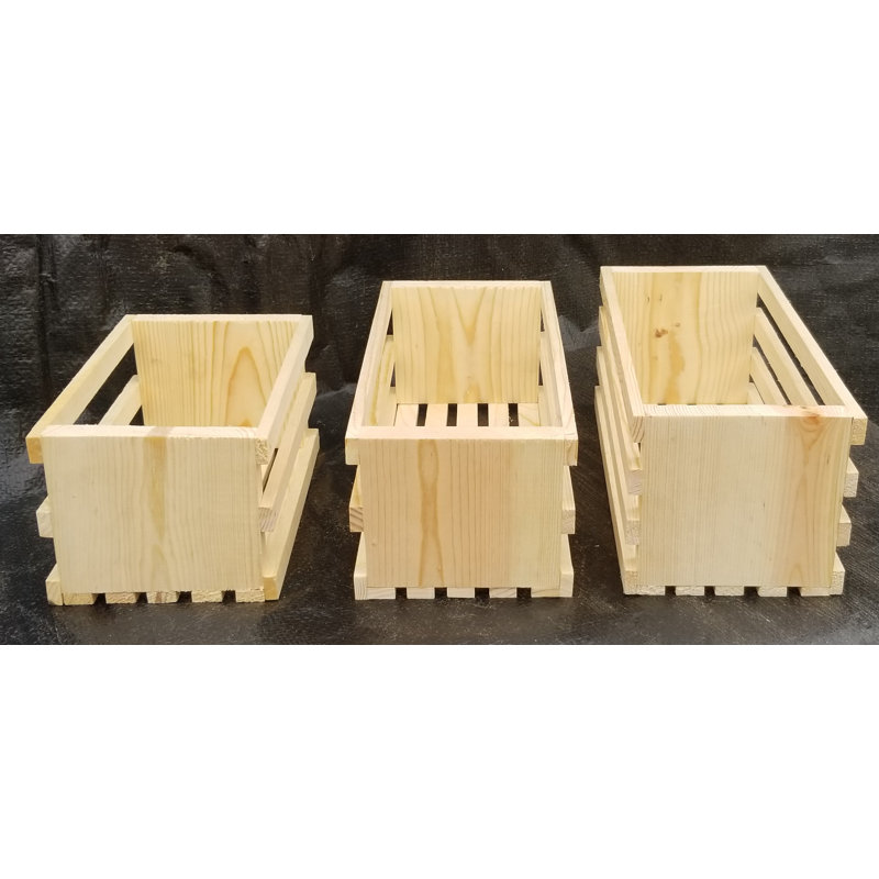 Ensemble de 3 boîtes en bois massif, Beige