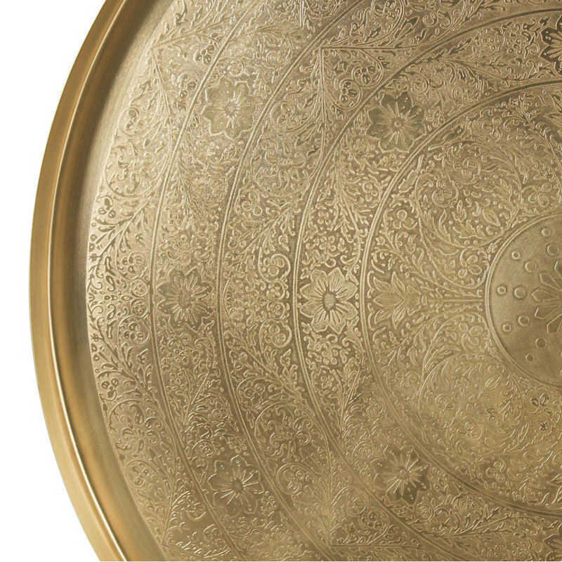 Antique Brass Round Metal Tray Top End Table