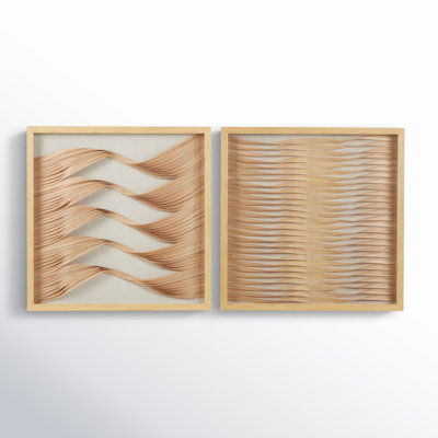 2 Piece Framed Wood Ribbon Shadow Boxes Wall Décor Set