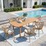 7-Piece Modern Coastal Patio Dining Set, Extension Wooden Table And Woven Dinging Chairs With Cushions