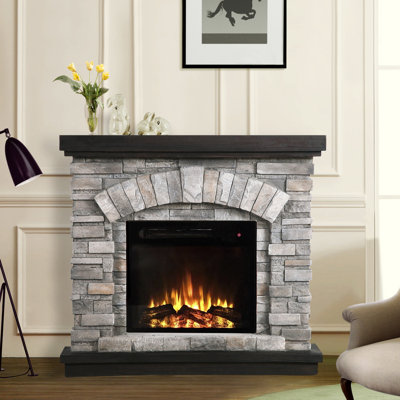 Laspisa 36.02" W Freestanding Electric Fireplace and Mantel Package