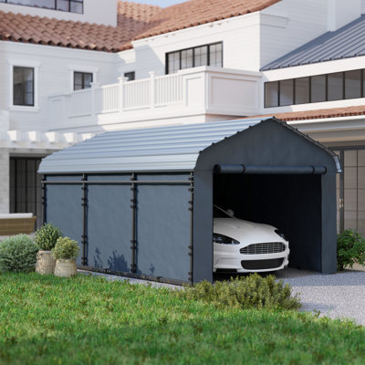 Abri d'auto en mÃ©tal robuste de 10 pi x 15 pi, abri de garage impermÃ©able avec toit en mÃ©tal galvanisÃ© et parois latÃ©rales amovibles pour voitures, bateaux et tracteurs, gris foncÃ©