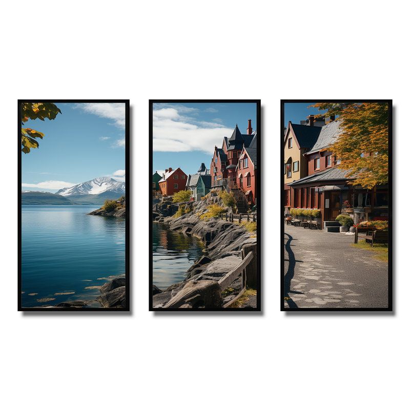 Allemagne, ville d'Aalesund au bord du lac - Allemagne, art mural, H 28 po x l 36 po x P 1 po, Cadre flottant noir