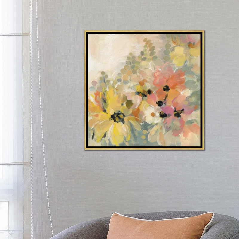 «June Flower Bed» par Silvia Vassileva - reproduction d'art, Pas de tapis, H 26 po x l 26 po x P 1,5 po, Toile encadrée d'or
