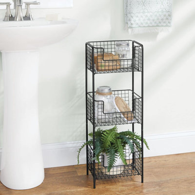 Mdesign Steel Freestanding Storage Organizer Tower With 3-Tier Baskets For Bathroom, Kitchen, And Home Organization