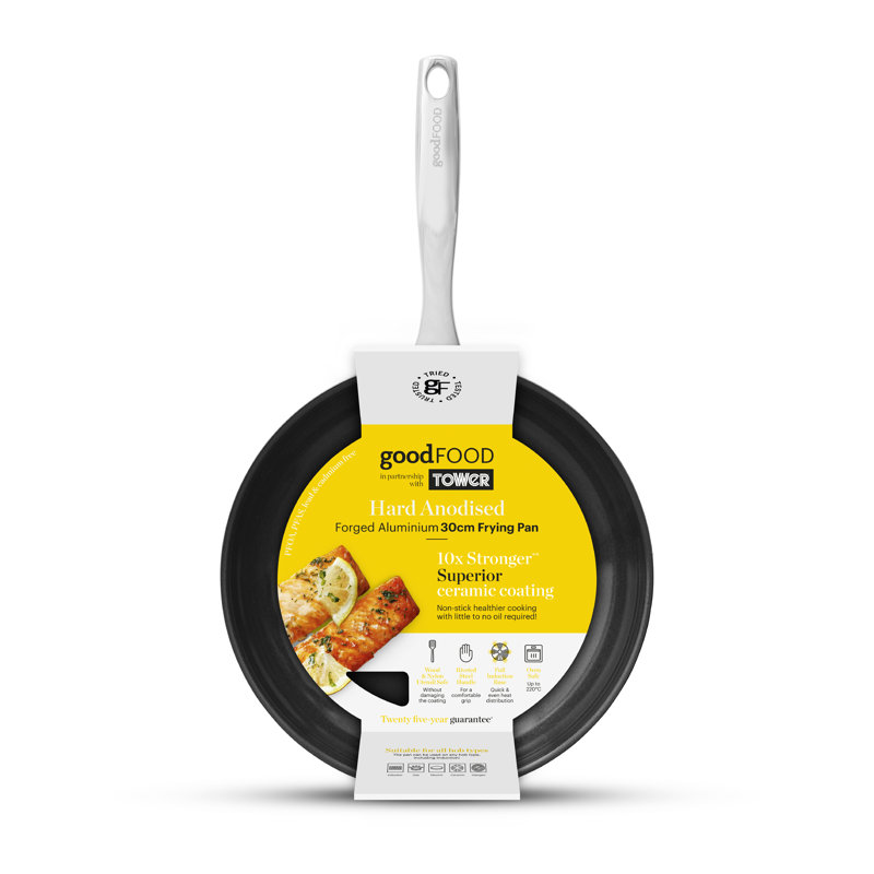 Good Food in partnership with Tower Hard Anodised Frying Pan, 10x Stronger Superior Ceramic Coating, Induction Compatible, Grey