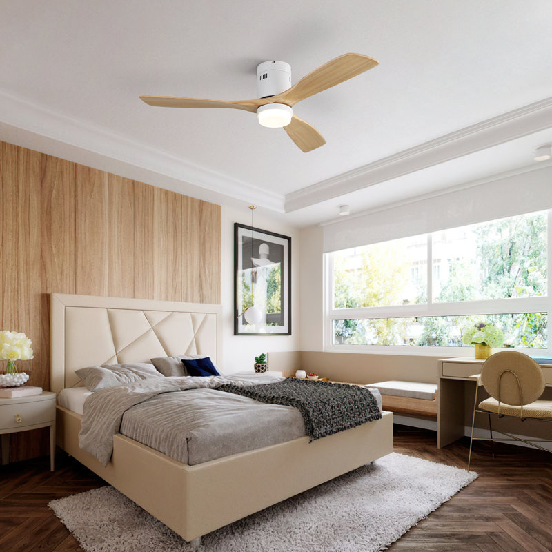 Ventilateur de plafond 52 po à 3 pales standard en bois massif avec télécommande et trousse d'éclairage Smart App 52 po