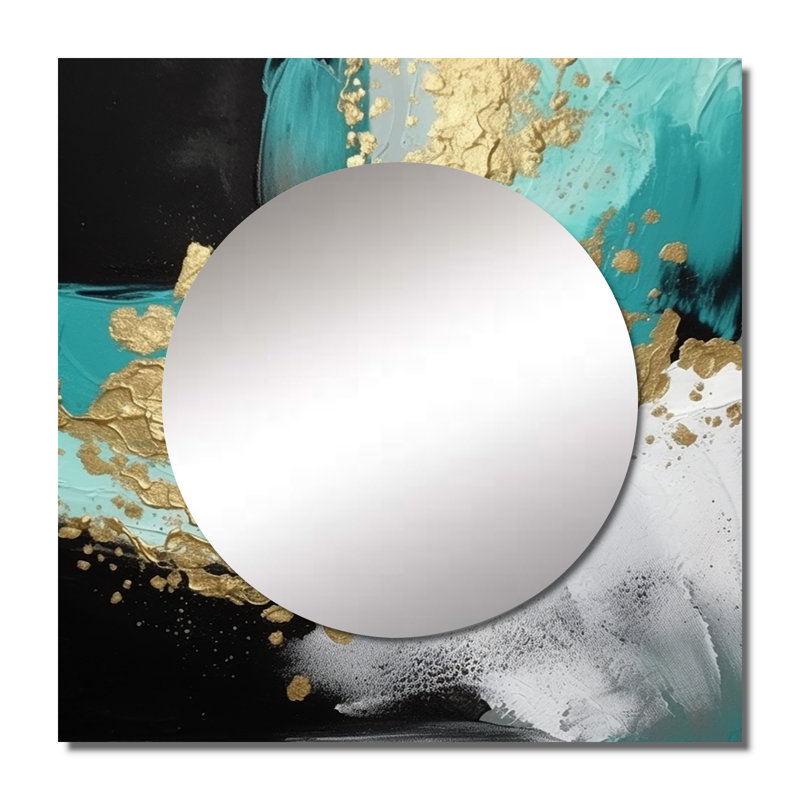 Full Moon Happiness Gold & Turquoise Abstract I - Abstract Large Square Mirror For Wall Art Decor, 23" x 23"