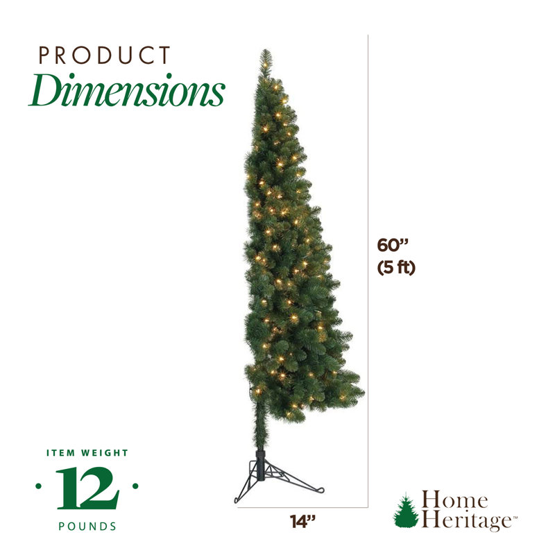 Home Heritage Pine 5' Artificial Half Christmas Tree Prelit 100 LED Lights