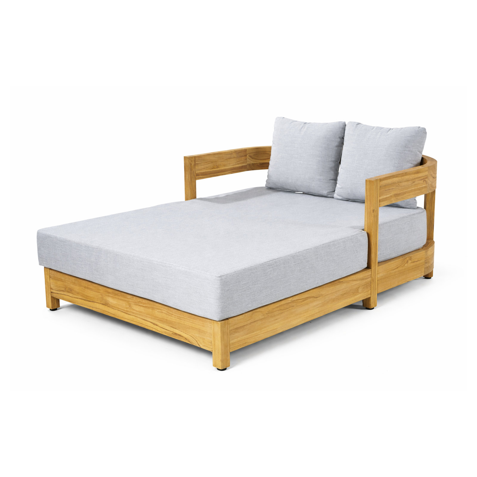 Everlee Solid Teak Outdoor Double Daybed With Sunbrella Cushions, Gray