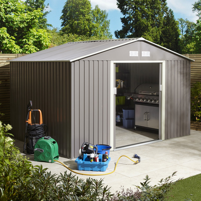 Rowlinson Trentvale Metal Apex Shed, Light Grey, 205cm H x 321cm  W x 241cm D