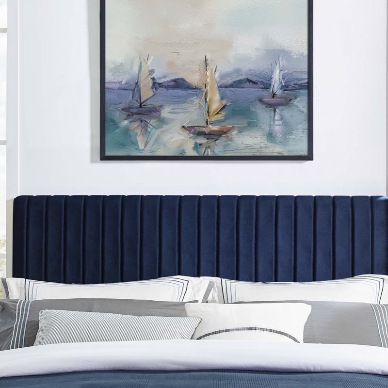 Modway Carson Carrington Stryn Velvet Headboard, Midnight Blue, King/California King