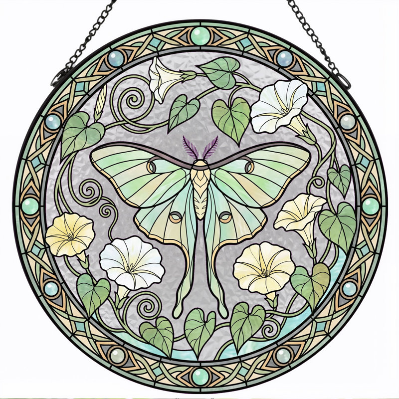 Panneau de vitrail floral Moth ， H 12 po, 12"H