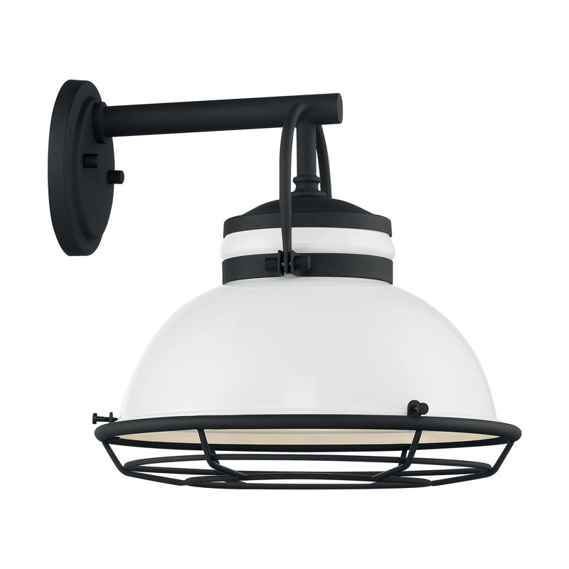 Luminaire de grange d'extérieur 1 lumière H 12 po Ankur, Blanc brillant / noir texturé