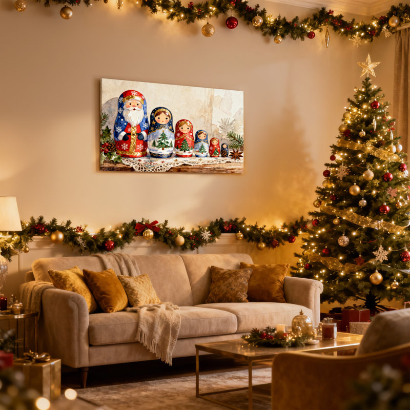 Ensemble de 3 reproductions d'art sur toile, arbre de Noël matriochka, H 20 po x l 30 po