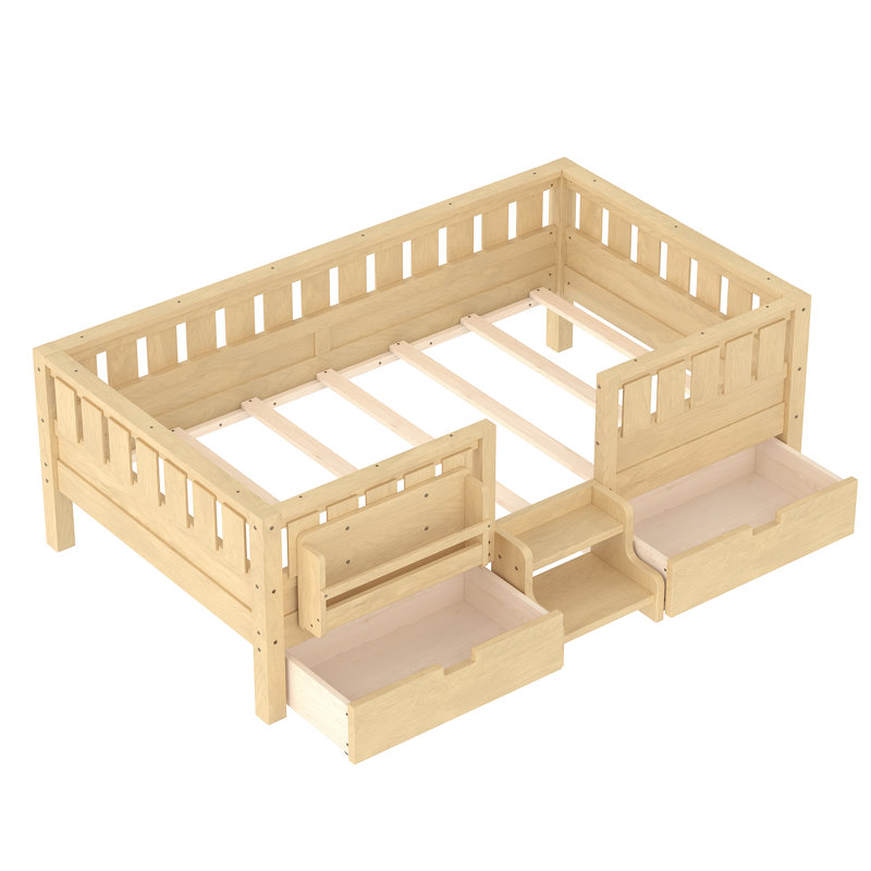 Simple avec bibliothèque intégrée et tiroirs de rangement, conception d'escalier de sécurité et rails de sécurité de haute qualité, naturel clair