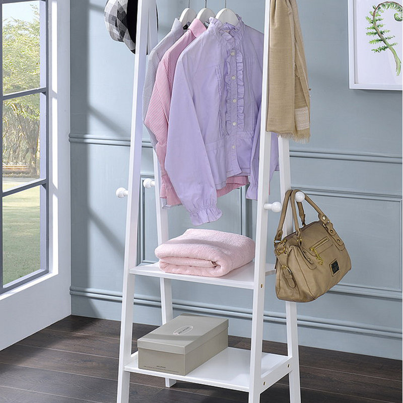 59" Tall Standing Garment / Coat Rack, White