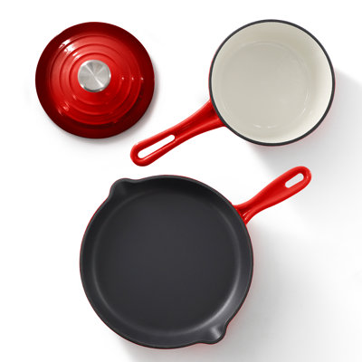 MegaChef 7 Piece Enameled Cast Iron Cookware Set in Red
