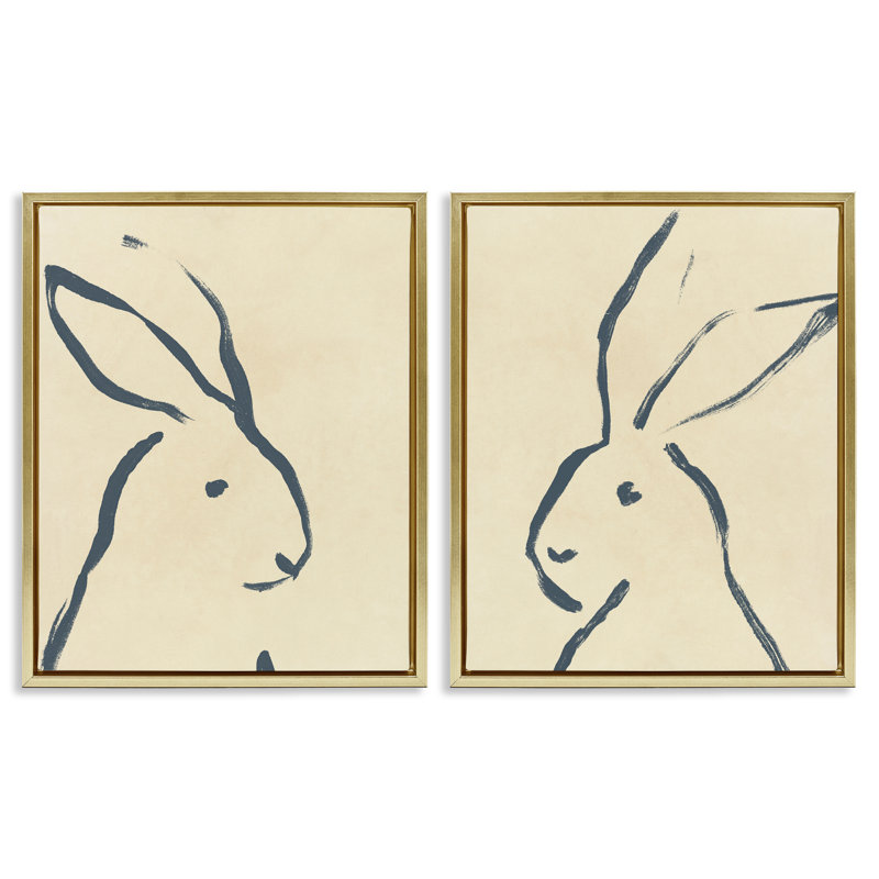 «Minimalist Rabbit Line», ensemble de 2 toiles flottantes encadrées par June Erica Vess, H 31 po x l 25 po