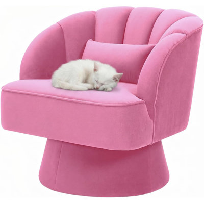 Fauteuil demi-tonneau pivotant à 360 ° avec accoudoirs, méridienne rembourrée en velours, canapé simple Boho décontracté de style Mid-Century pour salon, coin lecture, coin bureau, rose