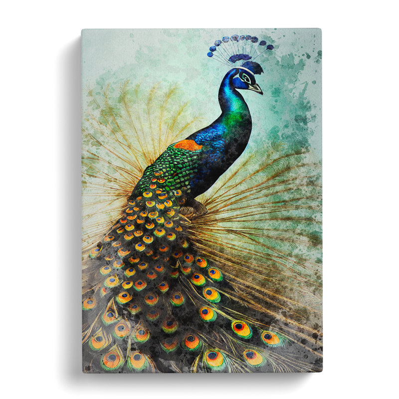 Peacock In Watercolour No.2 - Wrapped Canvas, 76cm H x 50cm W x 3cm D
