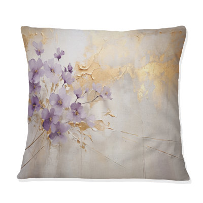 Purple And Gold Adorned Violets Meadow III - Violets Printed Throw Pillow