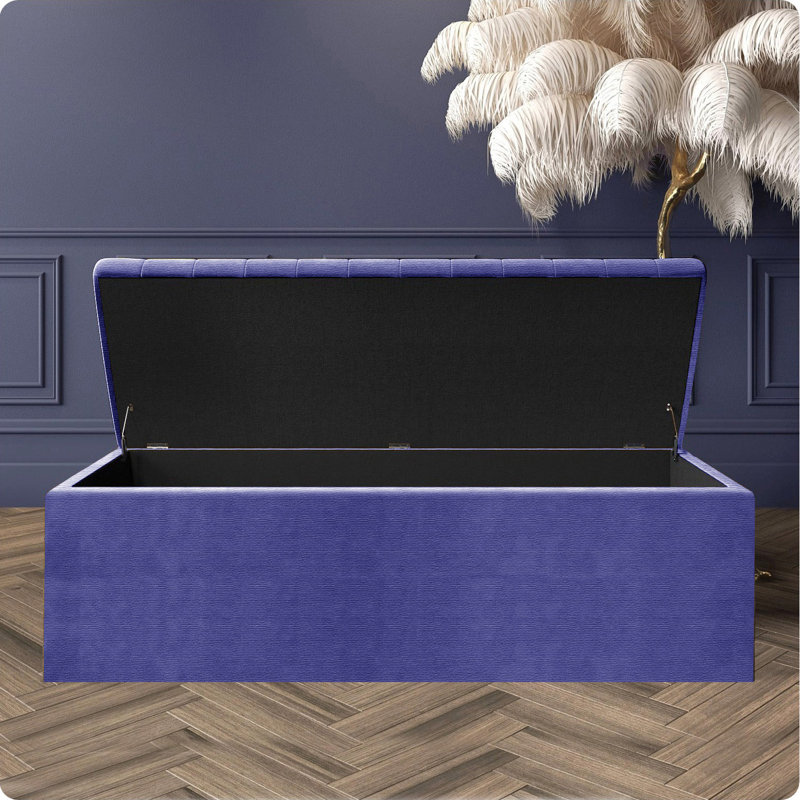 Safar Large Naples Ottoman Storage Box – Multi- Functional Striped Upholstered Blanket Box, 40cm H x 180cm W x 40cm D, Blue