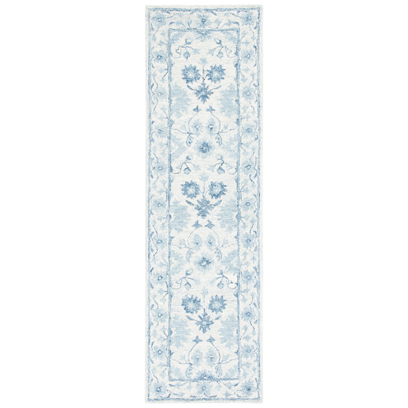 Lethe Oriental Handmade Tufted Wool Blue/Ivory Area Rug, Runner 2'3" x 6'
