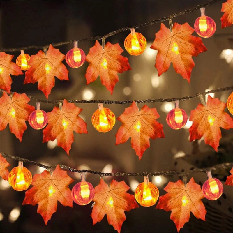 Guirlande d'Halloween à guirlande de lumières citrouille et d'érable, F