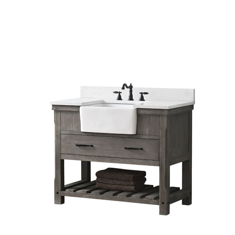 Meuble-lavabo simple 42 po Curiel, Gris patiné / noir mat