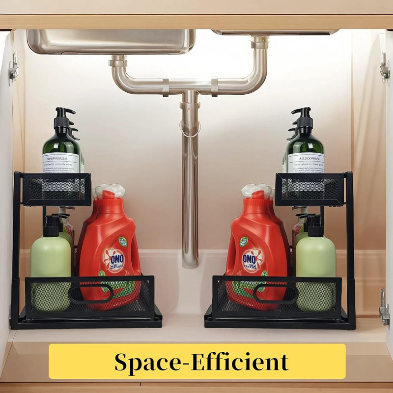 2-Pack 2-Tier Under Sink Pull-Out Organizer, Metal Sliding Drawers For Kitchen, Bathroom, Or Pantry