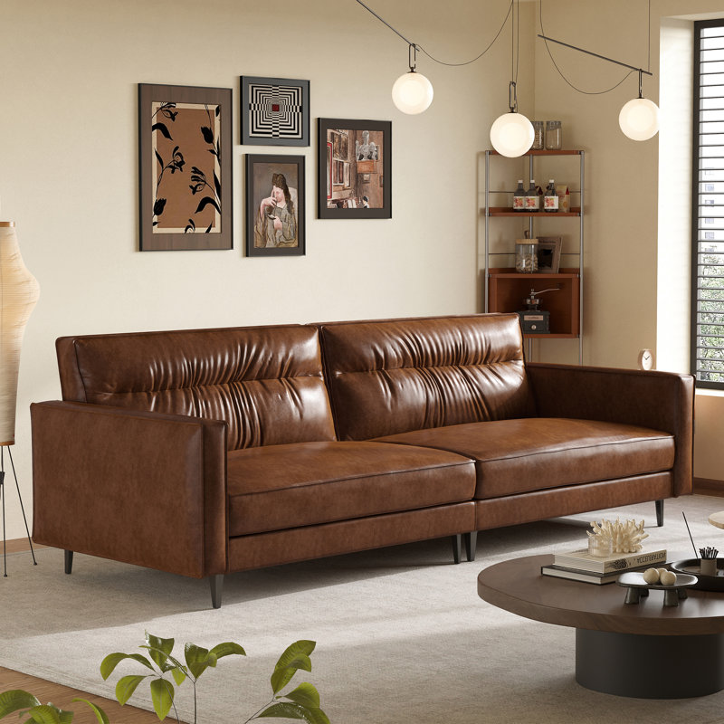 Canapé 86,61 po en cuir huilé de luxe, canapé rétro haut de gamme, structure robuste, sièges confortables