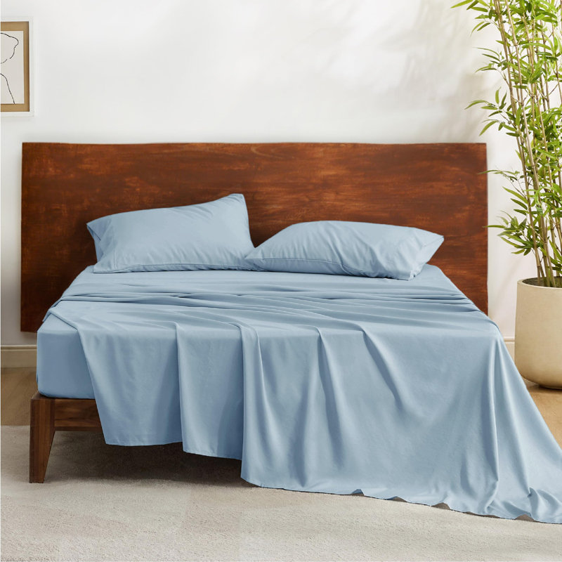 Bedsure Polyester & Rayon Derived from Bamboo Sheets, King Sheet Set with 2 Pillowcases, Mineral Blue