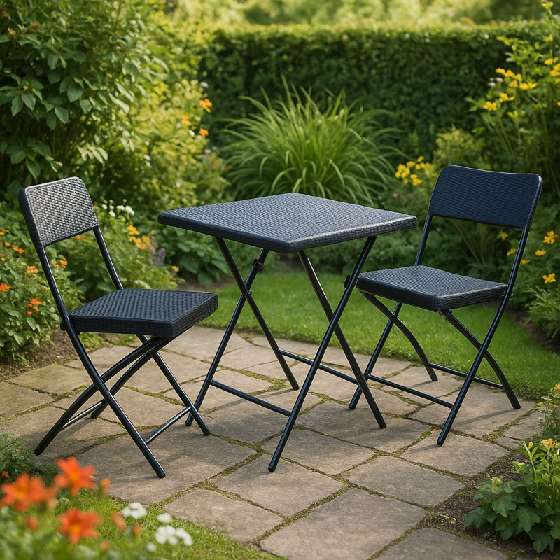 Black Folding Square Trestle Table and Chairs Indoor Outdoor Patio Set
