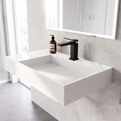 Lavabo de salle de bain mural 30 po avec bassin droit Juniper - blanc marbre