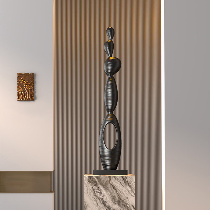 47.24"White Fiberglass Slender Abstract Decor Sculpture, 47.24" H x 9.06" W x 5.91" D, Black