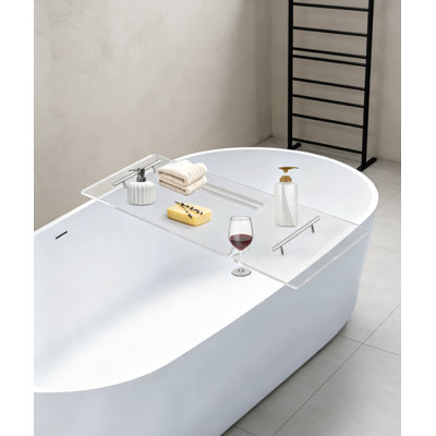 Clear Acrylic Bathtub Tray Caddy 35.4in with Book and Wine Holder