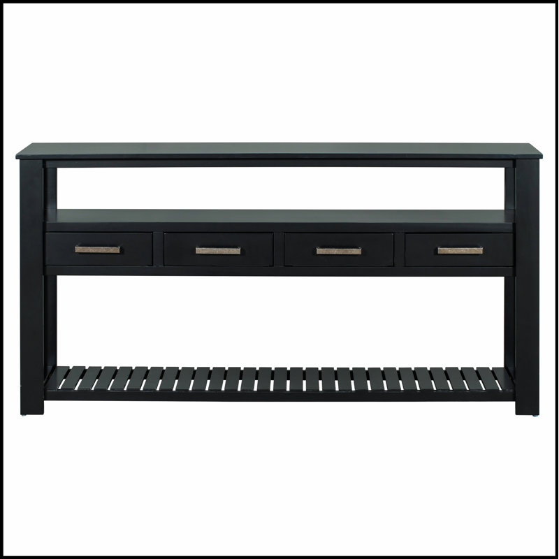 Console moderne de 62,2 po avec 4 tiroirs et 2 tablettes, parfaite pour le rangement et la présentation dans le salon